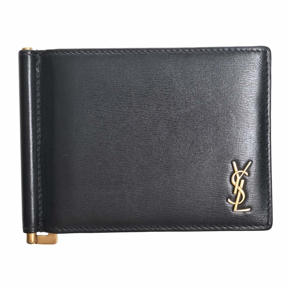 Saint Laurent Leather Money Clip Bill Clip Wallet Billfold Black